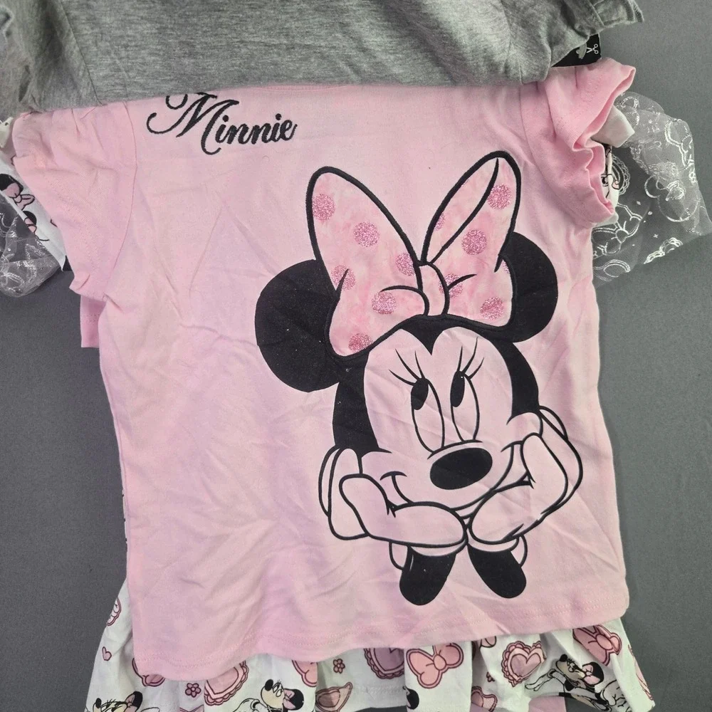 Disney Minnie Mouse 5-Pc Set Top Leggings Tutu Skirt 4T Pink Grey Ballerina NEW